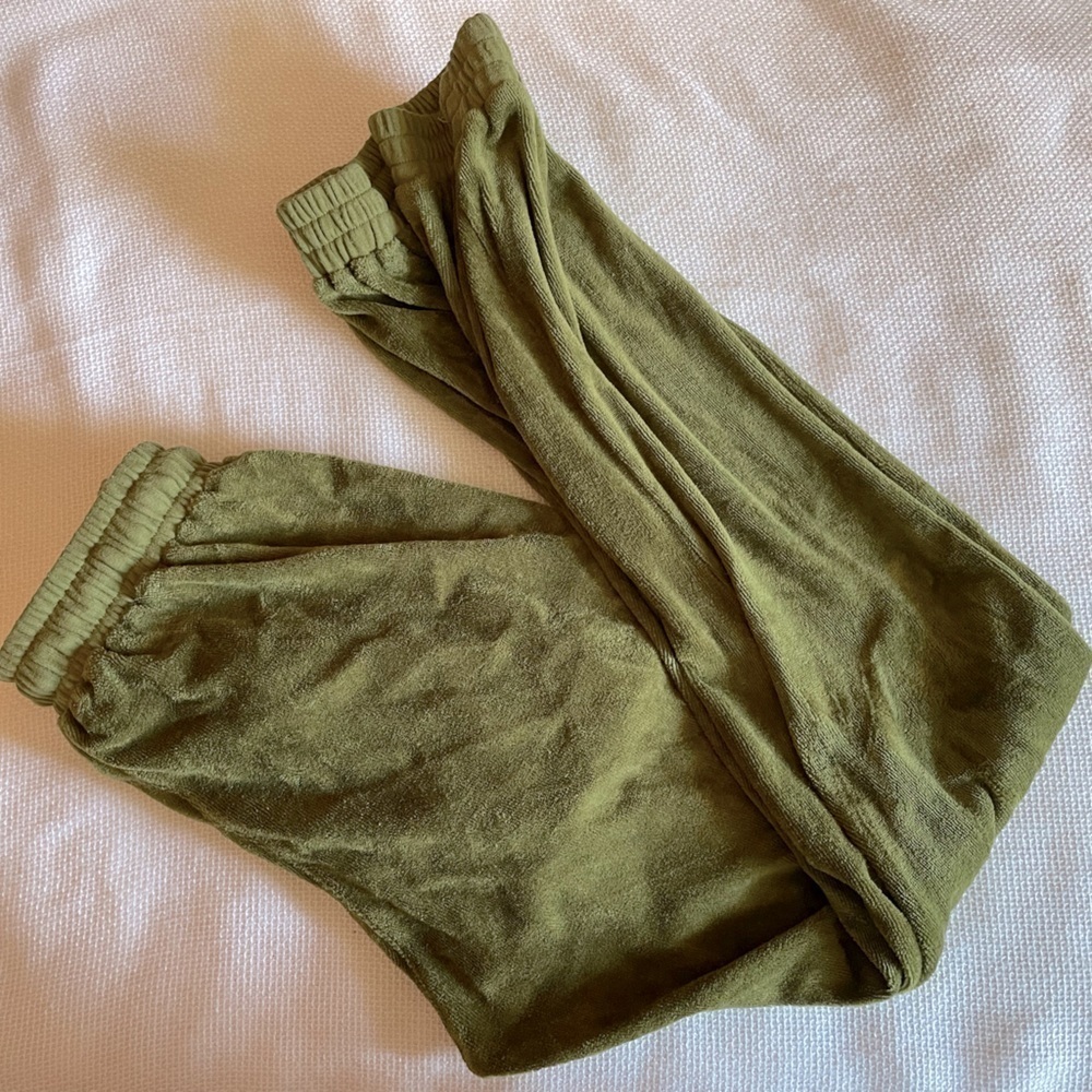 Stark X olive green velour joggers